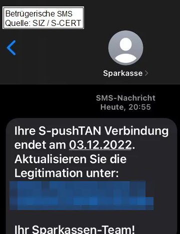 Savings banks warn of SMS that lead to a phishing site